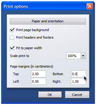 Opera margin settings