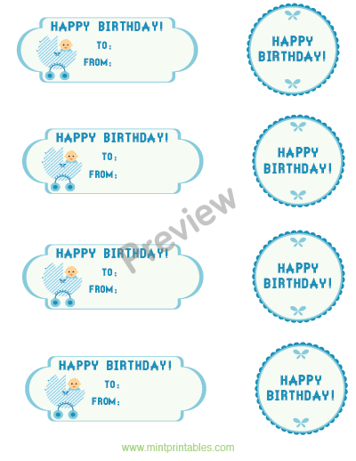 Printable Gift Tags for a Baby Boys First Birthday